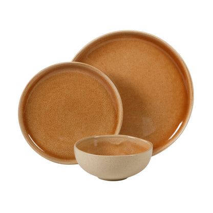 Gibson Elite Manila Bay 12-Piece Stoneware Dinnerware Set, Service for 4, Reactive Glaze Modern Artisan Plates, Bowls & Mugs, Round Design