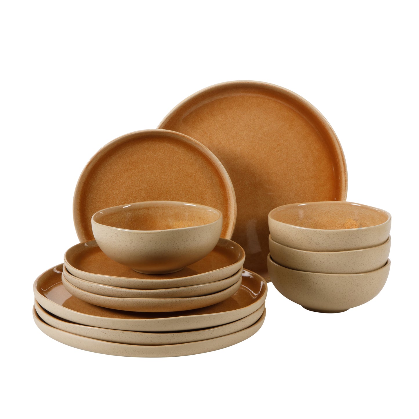 Gibson Elite Manila Bay 12-Piece Stoneware Dinnerware Set, Service for 4, Reactive Glaze Modern Artisan Plates, Bowls & Mugs, Round Design