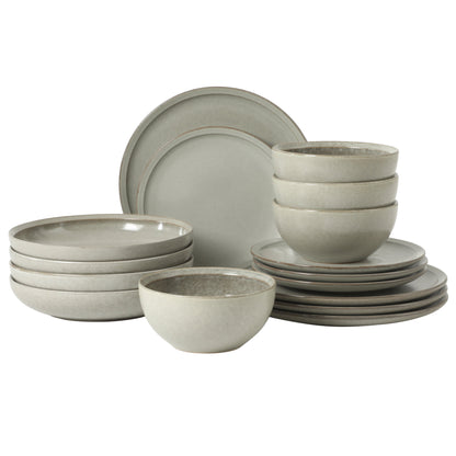 Gibson Elite Beckett Stoneware Matte Reactive Glaze 16 Piece (Service for 4) Plates and Bowls Dinnerware Set