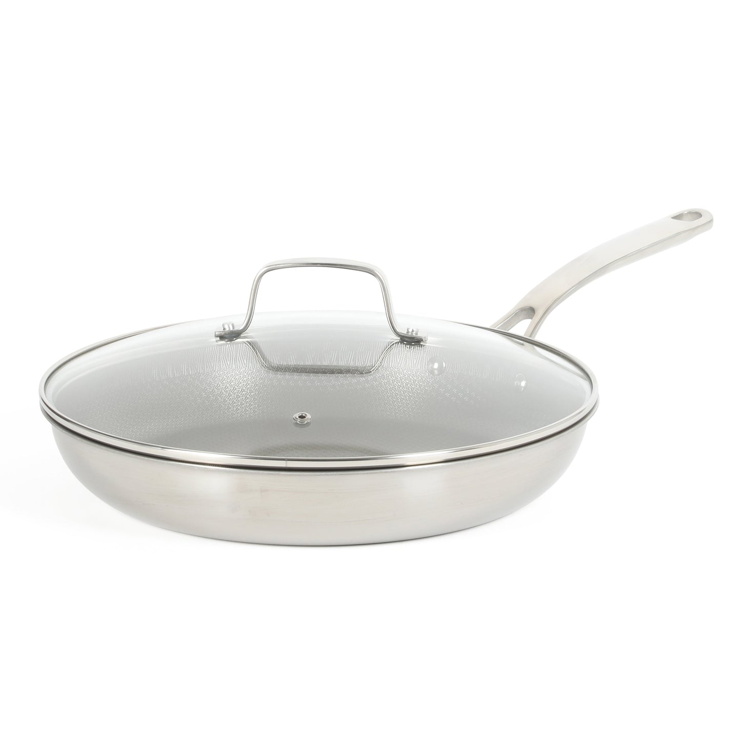 Martha Stewart Badgley Hybrid Nonstick 12 Inch TriPly Stainless Steel Large Fry Pan With Lid & Stay Cool Handle - Laser Etched Non-Toxic Nonstick Skillet - Dishwasher and Induction Safe
