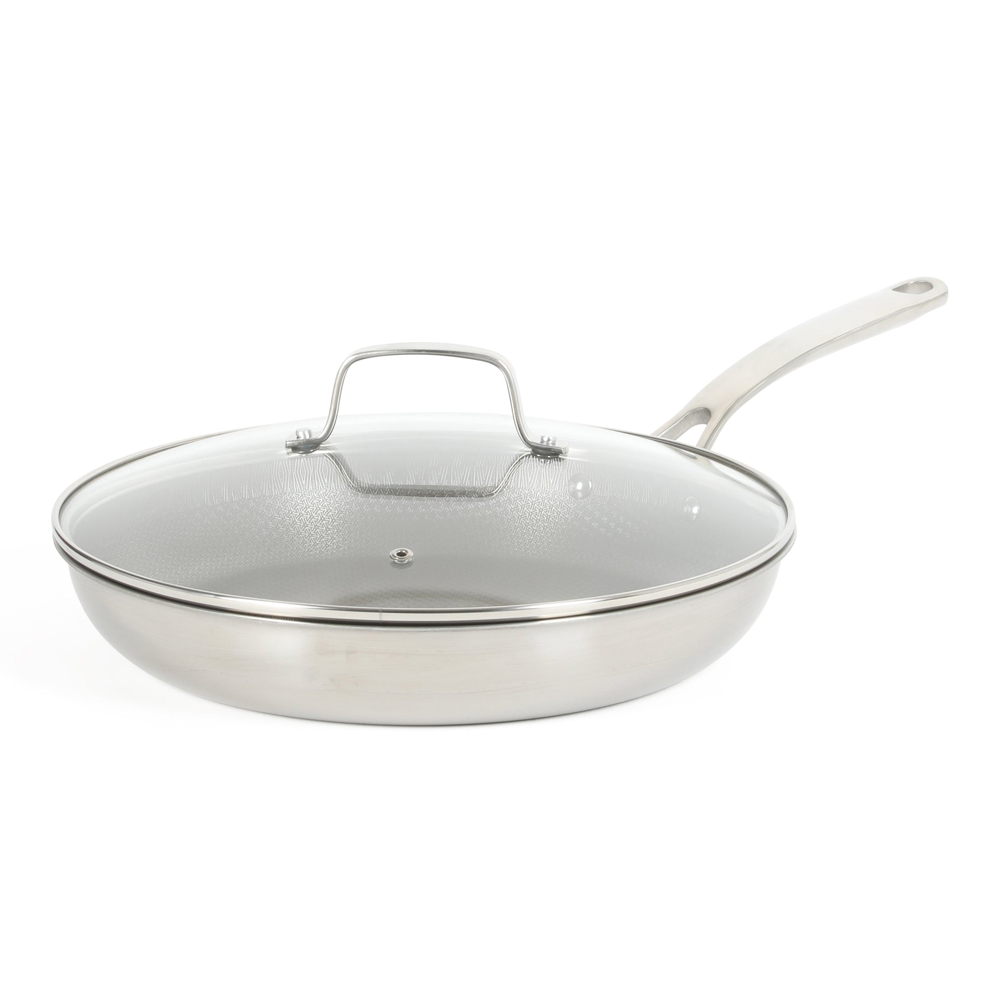 Martha Stewart Badgley Hybrid Nonstick 12 Inch TriPly Stainless Steel Large Fry Pan With Lid & Stay Cool Handle - Laser Etched Non-Toxic Nonstick Skillet - Dishwasher and Induction Safe