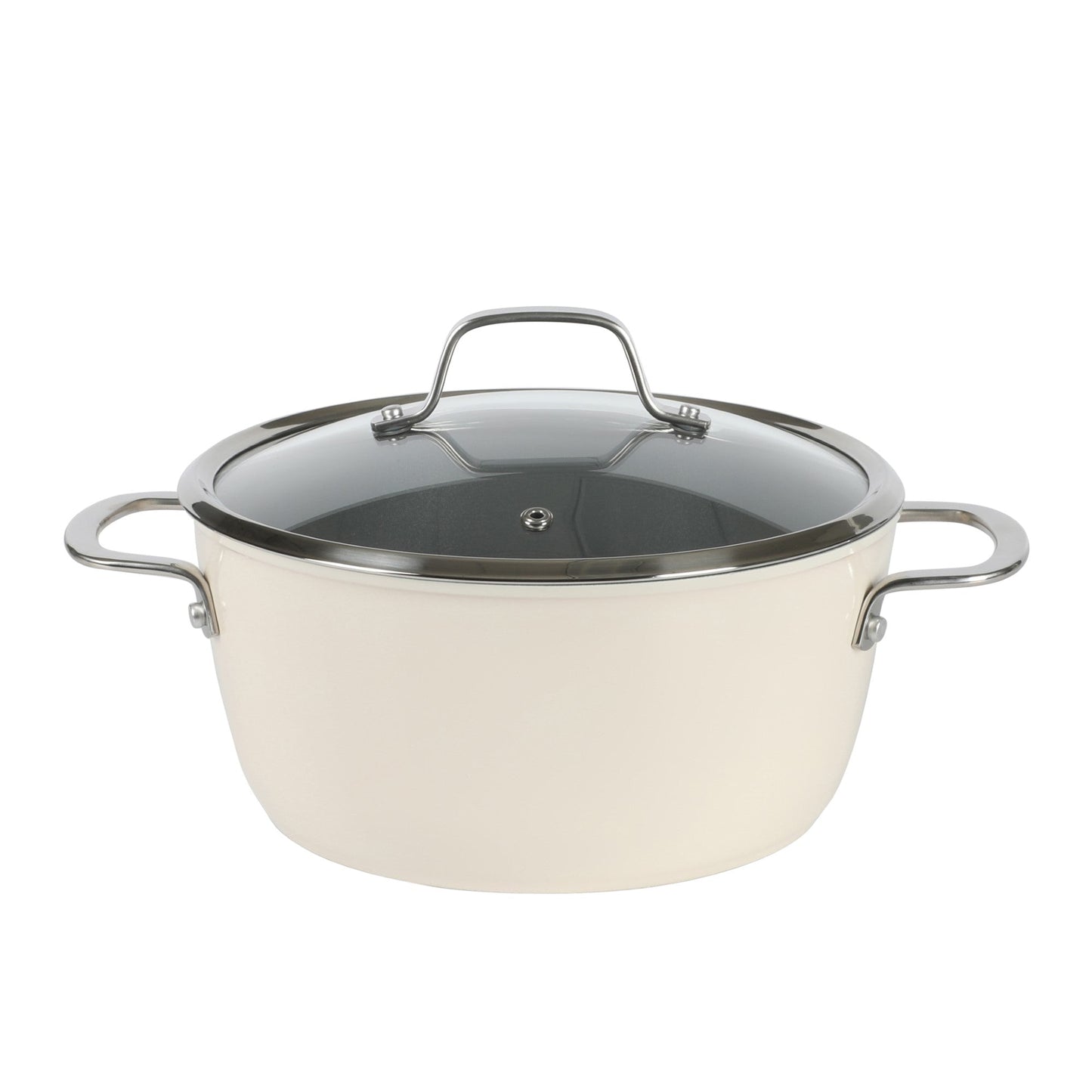 Sur La Table Kitchen Essentials Viva La Cantina 10 Piece PFA Free Titanium Ceramic Nonstick Interior Forged Aluminum Cookware Pots and Pans Set - 2 Tone White & Silver - Induction Compatible
