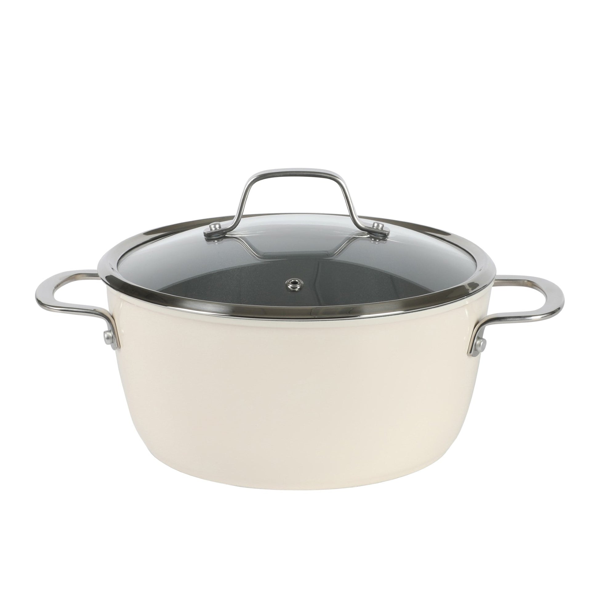 Sur La Table Kitchen Essentials Viva La Cantina 10 Piece PFA Free Titanium Ceramic Nonstick Interior Forged Aluminum Cookware Pots and Pans Set - 2 Tone White & Silver - Induction Compatible