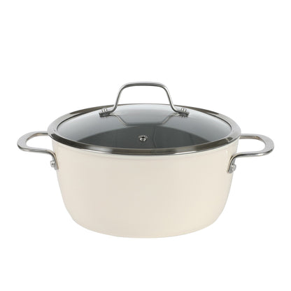 Sur La Table Kitchen Essentials Viva La Cantina 10 Piece PFA Free Titanium Ceramic Nonstick Interior Forged Aluminum Cookware Pots and Pans Set - 2 Tone White & Silver - Induction Compatible