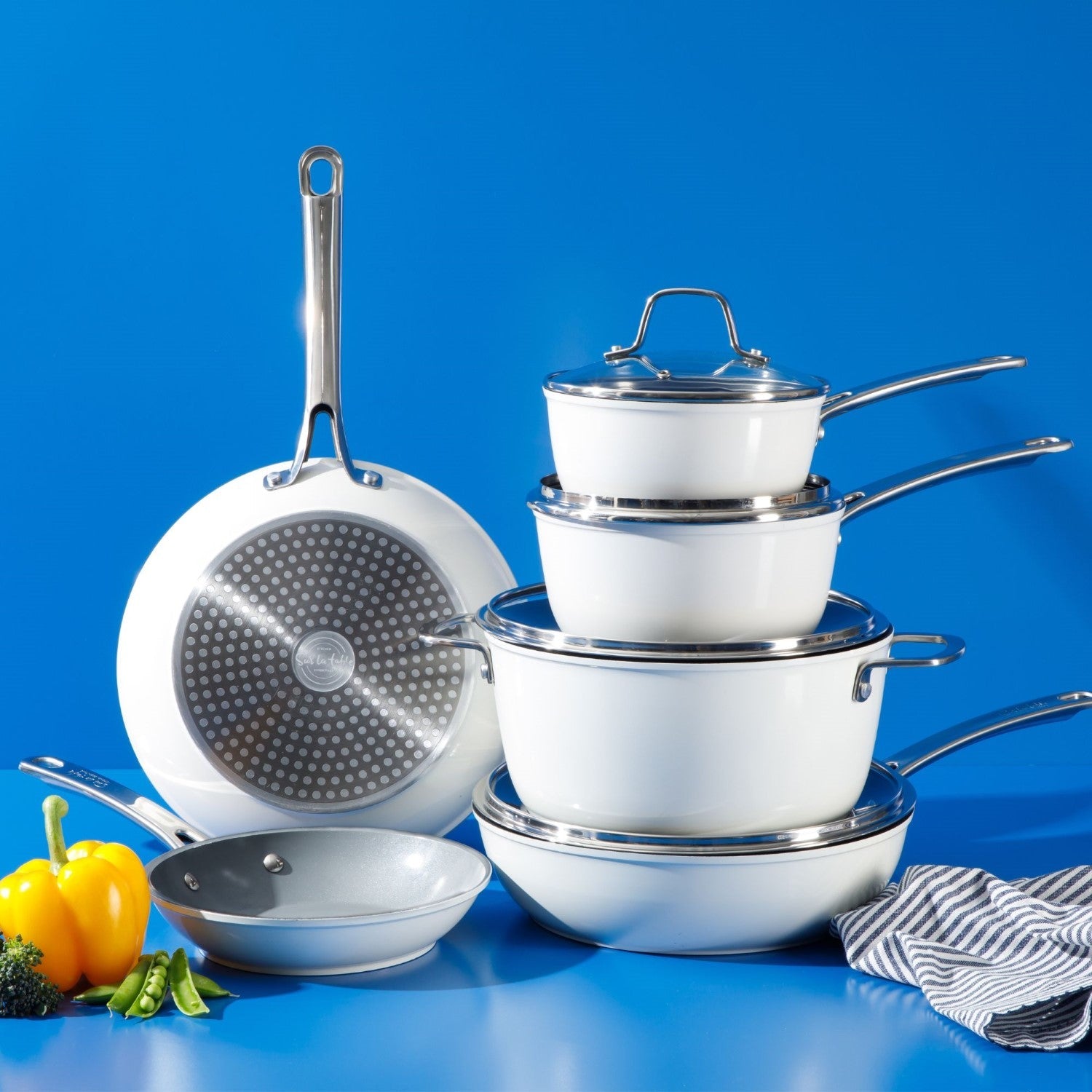 Sur La Table Kitchen Essentials 10-Piece PFA Free Titanium Ceramic Nonstick Interior Forged Aluminum Cookware Pots and Pans Set - Induction Compatible