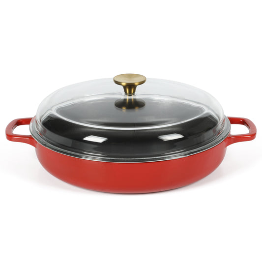 Sur La Table Kitchen Essentials 3.75-Quart Enameled Cast Iron All-In-One Multi-Purpose Non-Toxic Nonstick Braiser Pan w/ Borosilicate Glass Lid