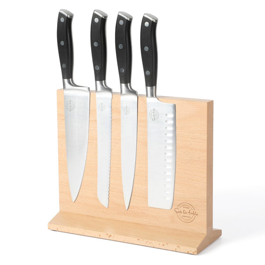 Sur La Table Kitchen Essentials 5-Piece German Steel Blade With Triple Riveted Handle Set on Beechwood Magnetic Block