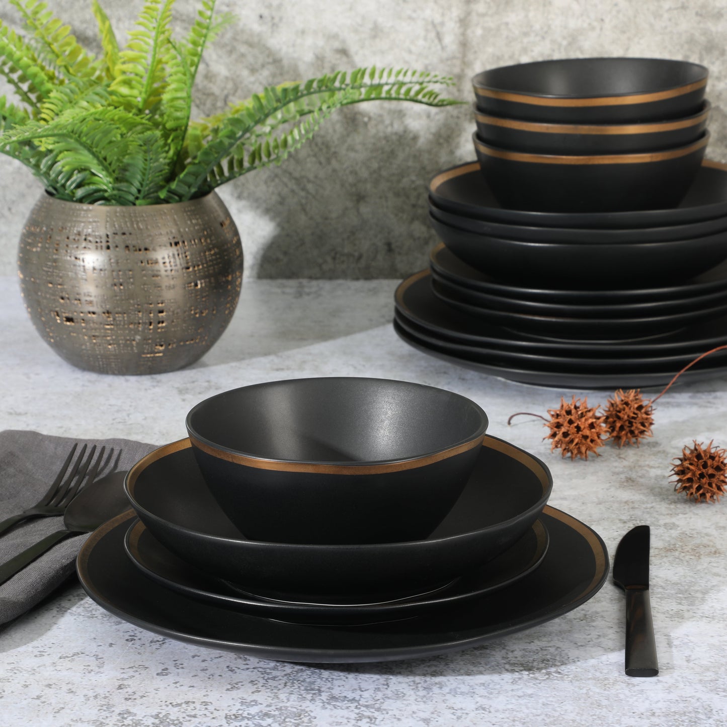 Gibson Elite Kings Road Double Plates and Bowl Organic Round Porcelain Dinnerware Set