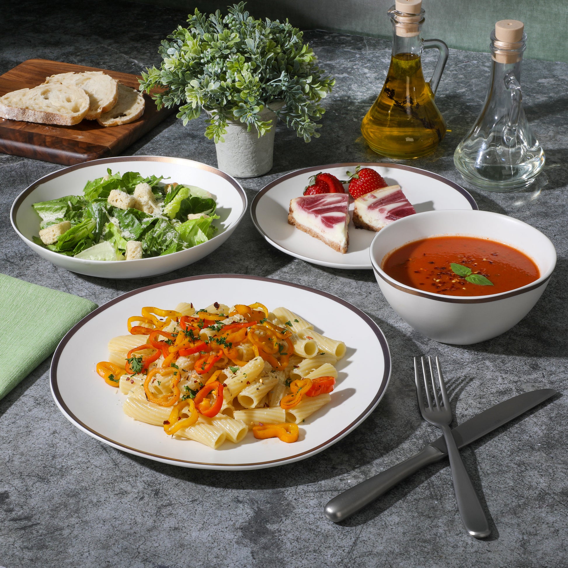 Gibson Elite Kings Road Double Plates and Bowl Organic Round Porcelain Dinnerware Set
