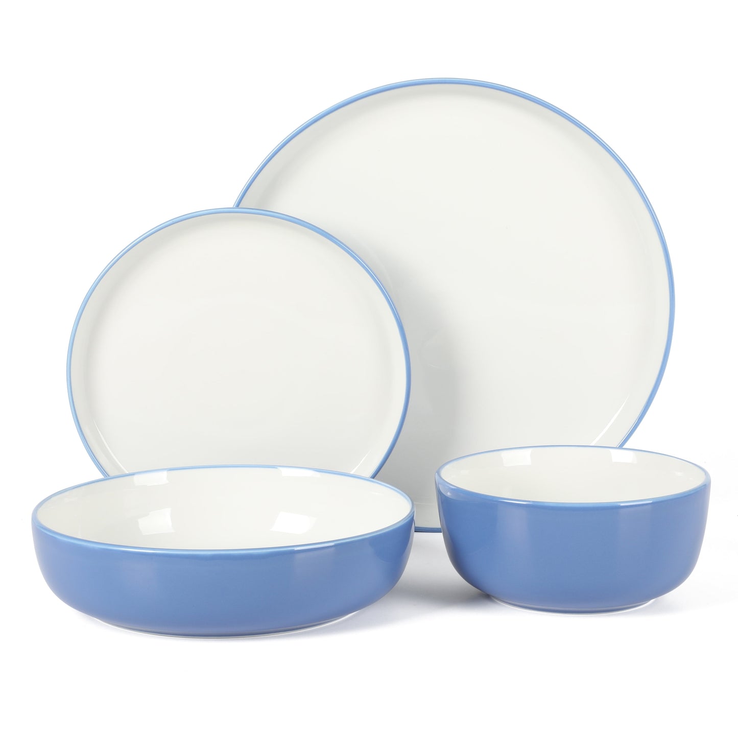 Sur La Table Kitchen Essentials 16-Piece Two-Tone Porcelain Dinnerware Plates and Bowls Set