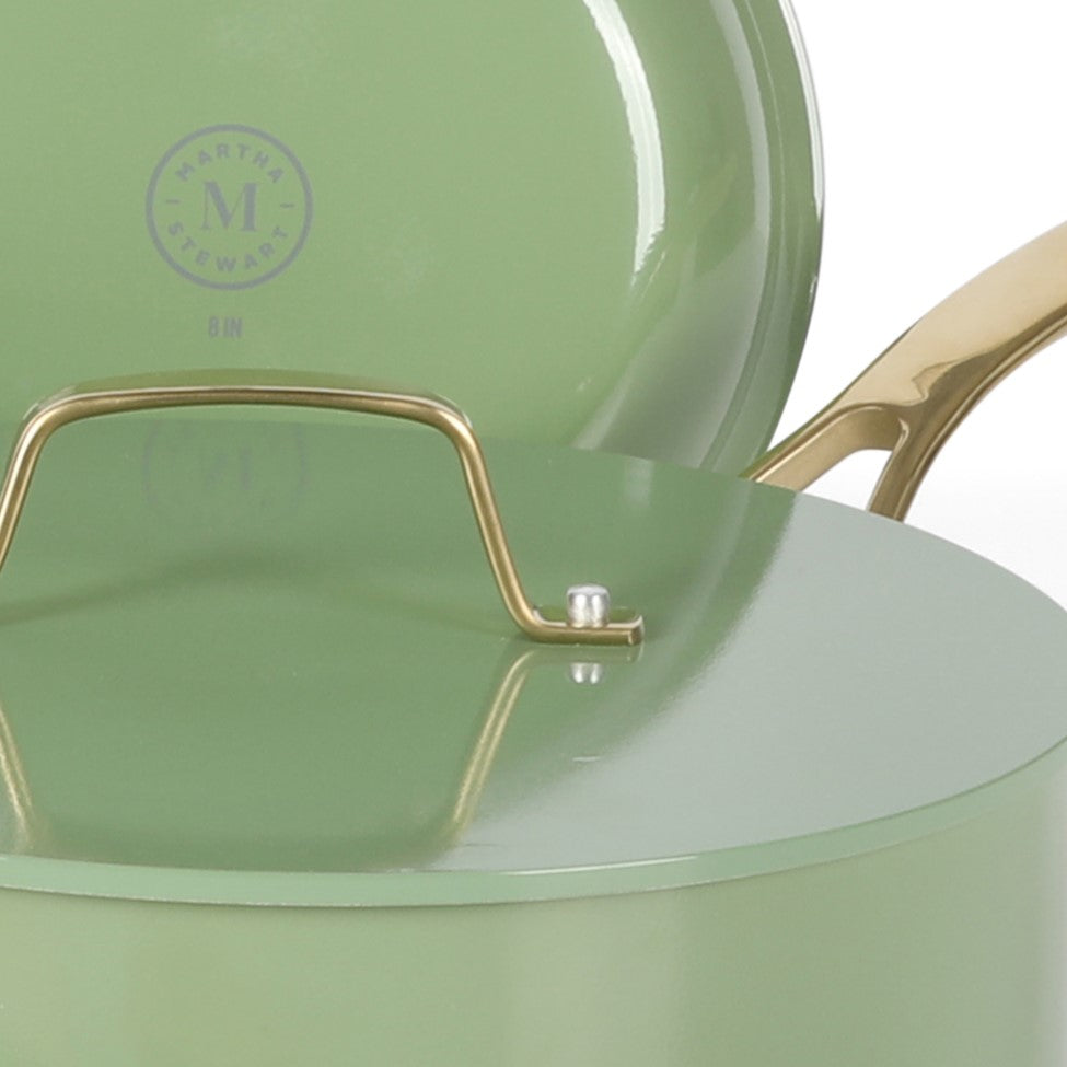 Martha Stewart Galway Premium Nonstick PFA Free Ceramic Interior 10 Piece Heavy Gauge Enamel Aluminum Pots and Pans Cookware Set w/ Aluminum Lids