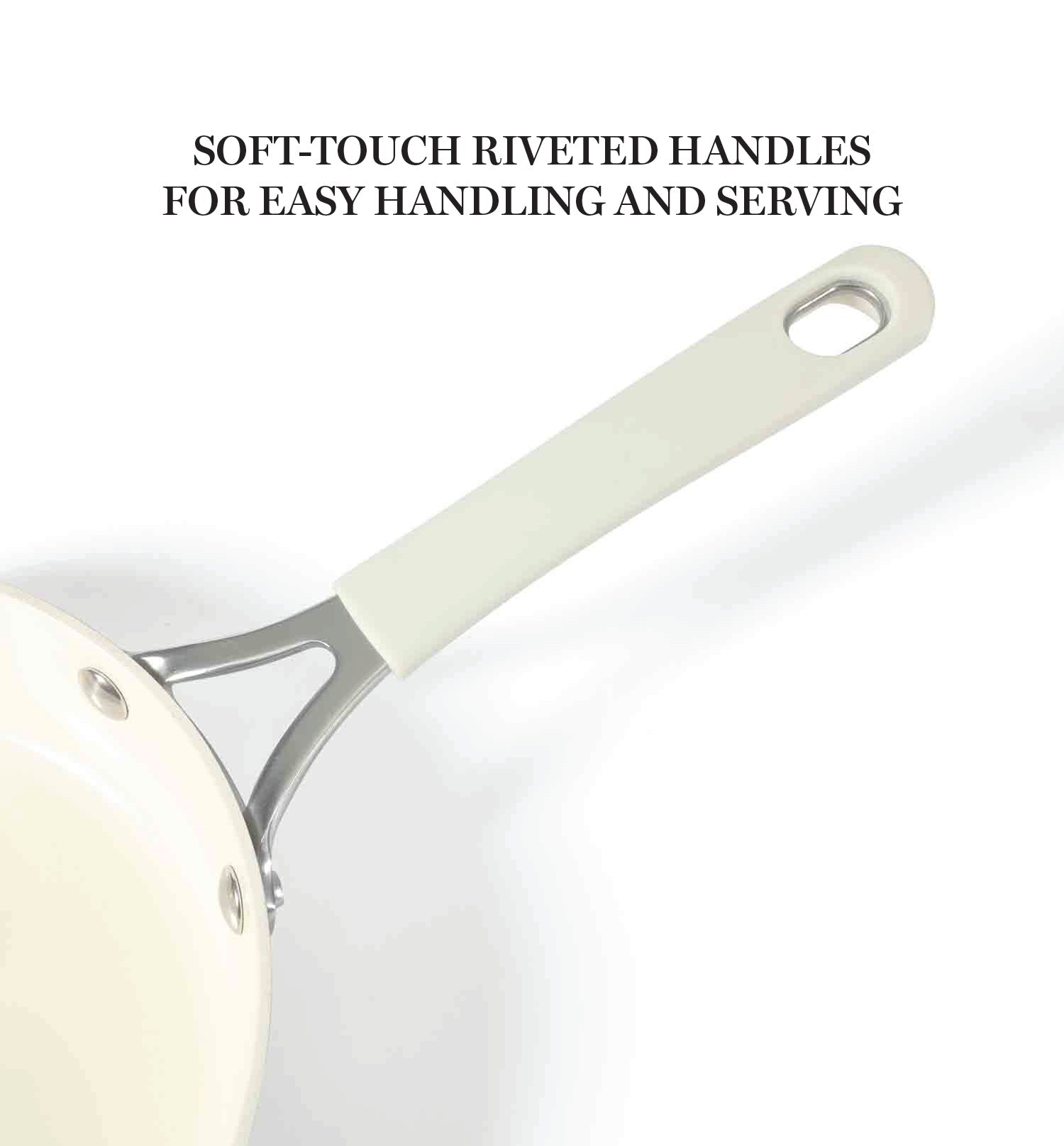Martha Stewart Heathland Premium Nonstick PFA Free Ceramic Interior 10-Piece Tapered Aluminum Cookware Set - Linen White