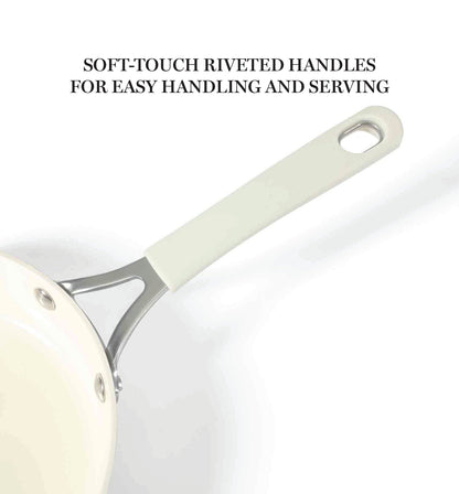 Martha Stewart Heathland Premium Nonstick PFA Free Ceramic Interior 10-Piece Tapered Aluminum Cookware Set - Linen White