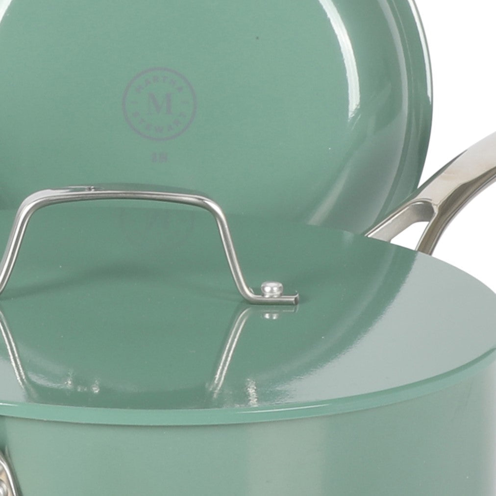 Martha Stewart Galway Premium Nonstick PFA Free Ceramic Interior 10 Piece Heavy Gauge Enamel Aluminum Pots and Pans Cookware Set w/ Aluminum Lids