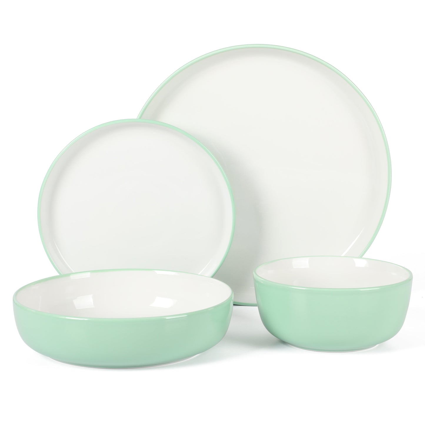 Sur La Table Kitchen Essentials 16-Piece Two-Tone Porcelain Dinnerware Plates and Bowls Set