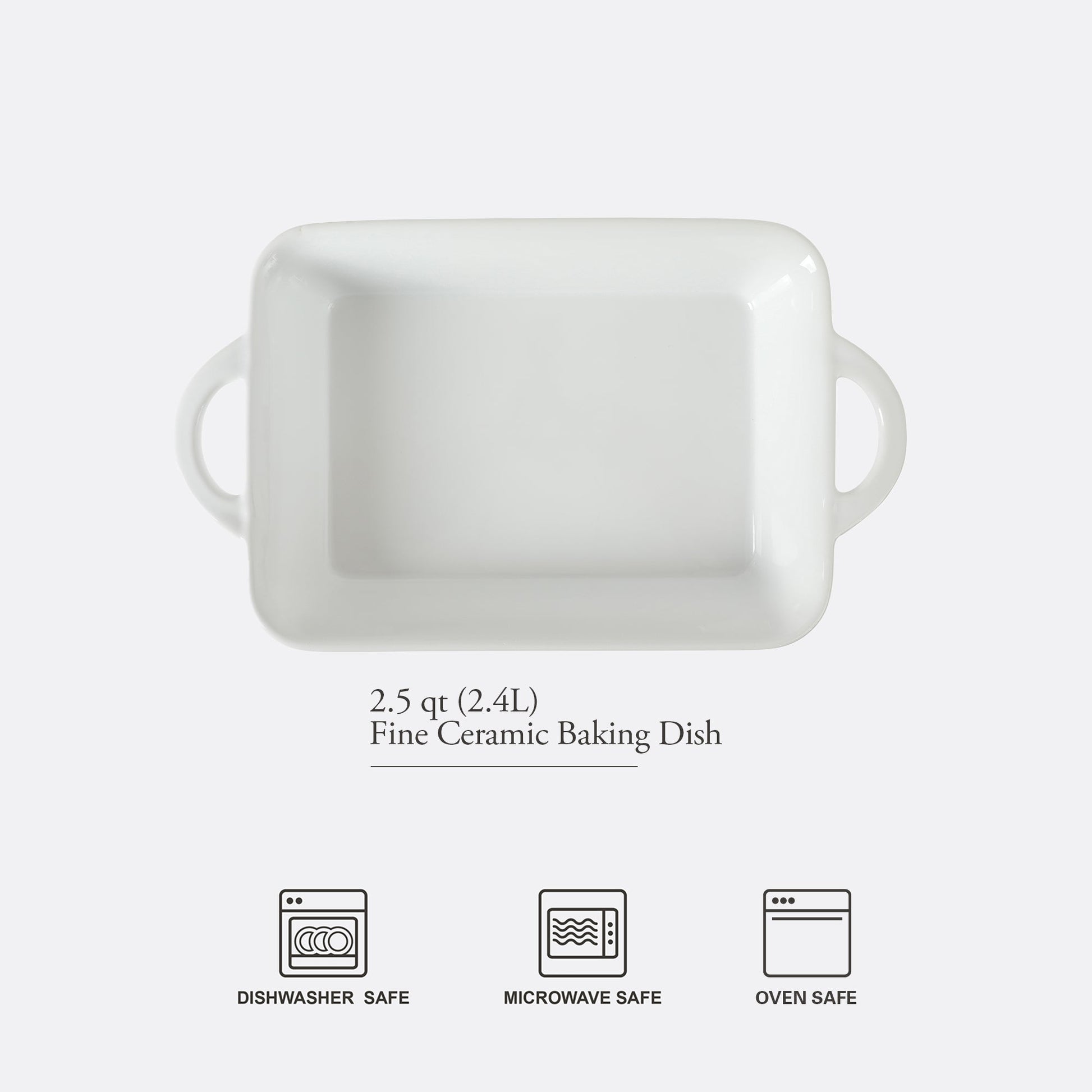Gibson Home Gracious Dining 2.5-Quart White Stoneware Baking Dish with Handles – 14.6 x 8.5-Inch Rectangular Oven Safe Casserole & Roasting Baker
