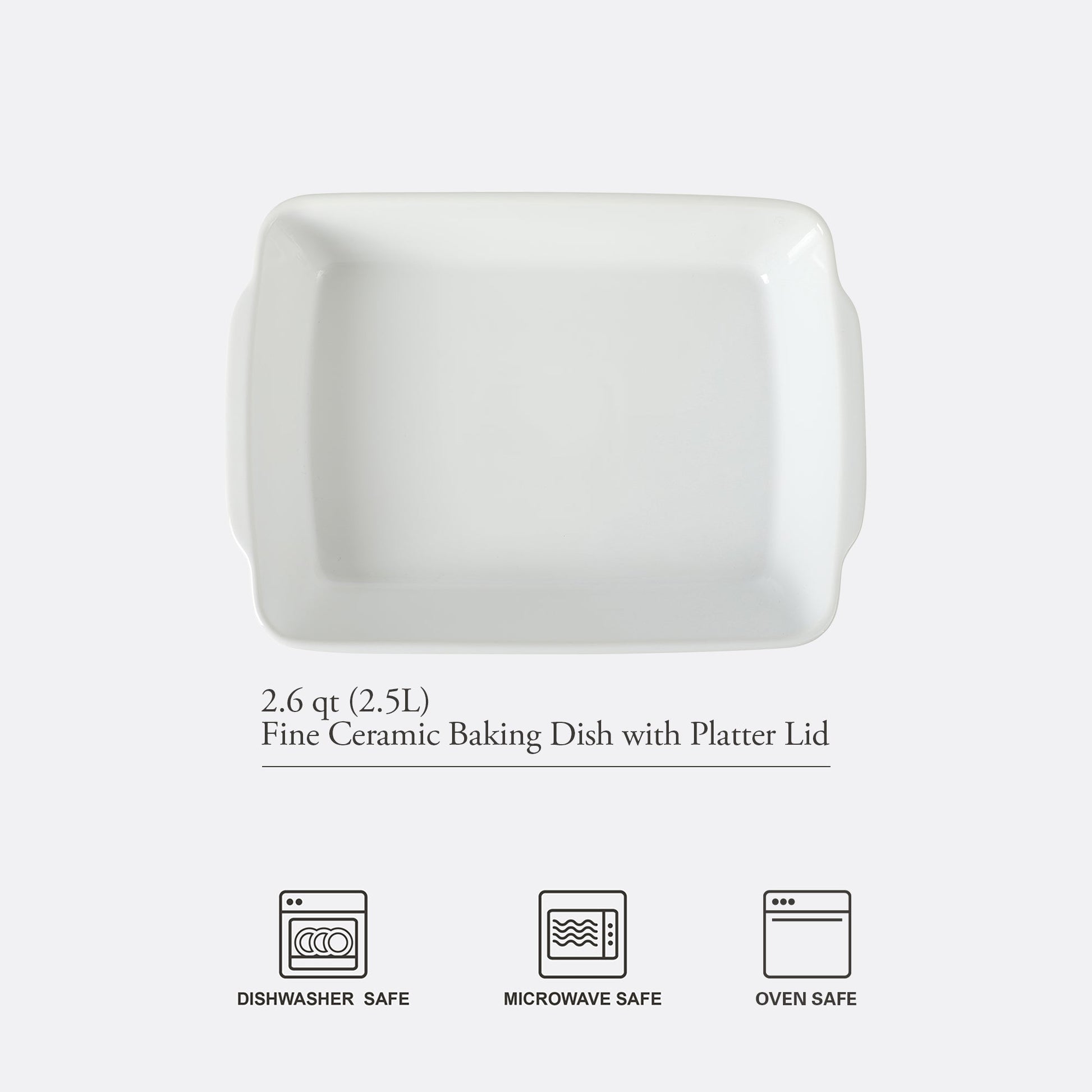 Gibson Home Gracious Dining 2.6-Quart White Stoneware Covered Baking Dish with Multi-Purpose Lid – 12.7 x 9-Inch Rectangular Oven Safe Casserole, Lasagna & Roasting Baker, Lid Doubles as Serveware or Trivet