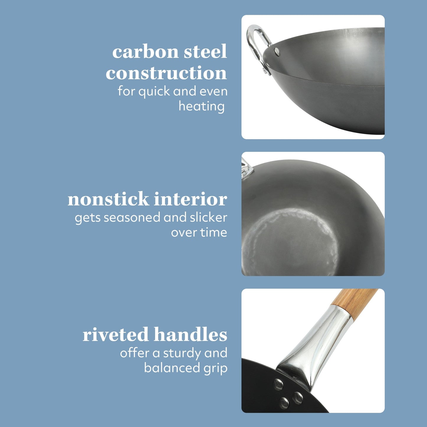Sur La Table Kitchen Essentials Quick Fire Carbon Steel 13.5" Flat Bottom Wok