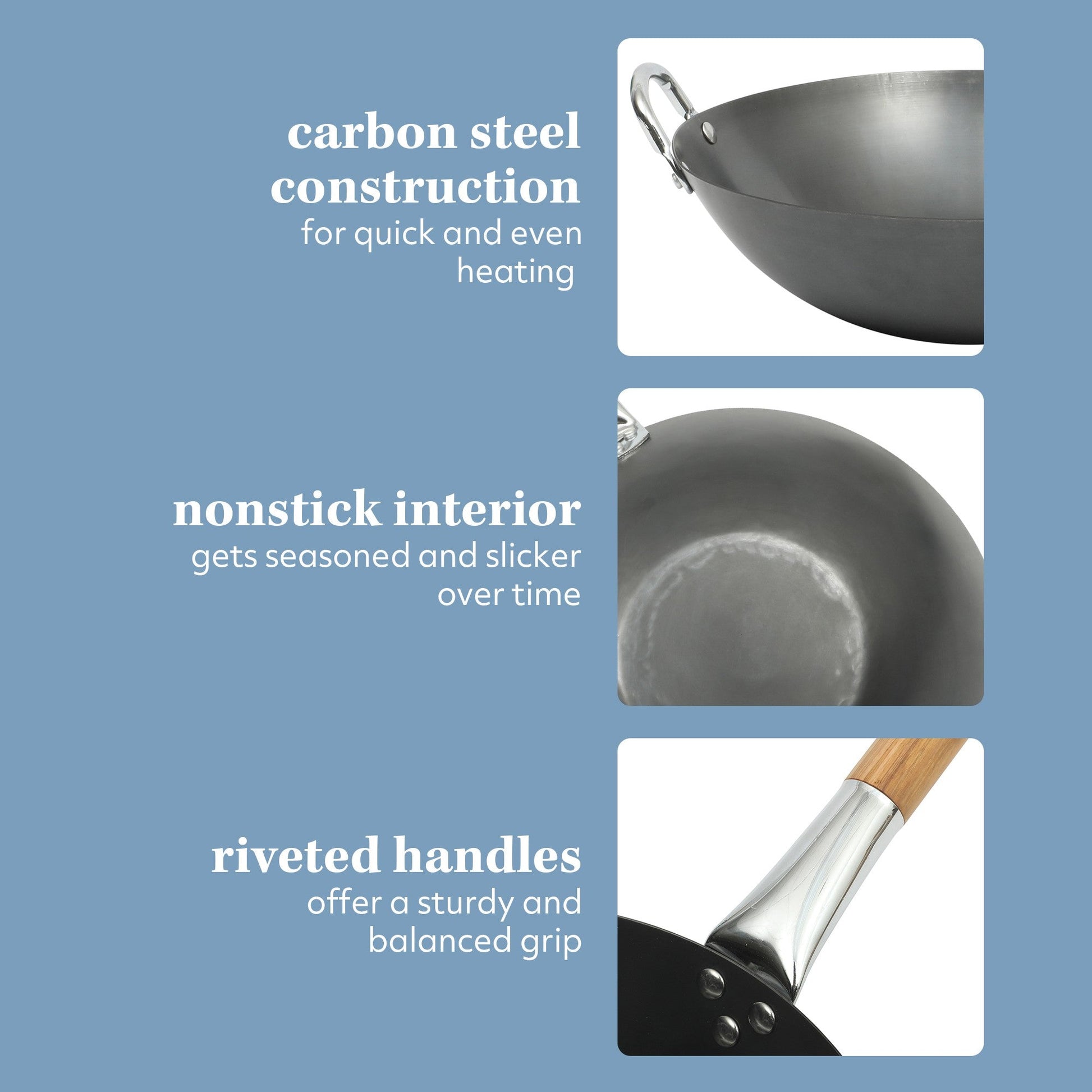 Sur La Table Kitchen Essentials Quick Fire Carbon Steel 13.5" Flat Bottom Wok