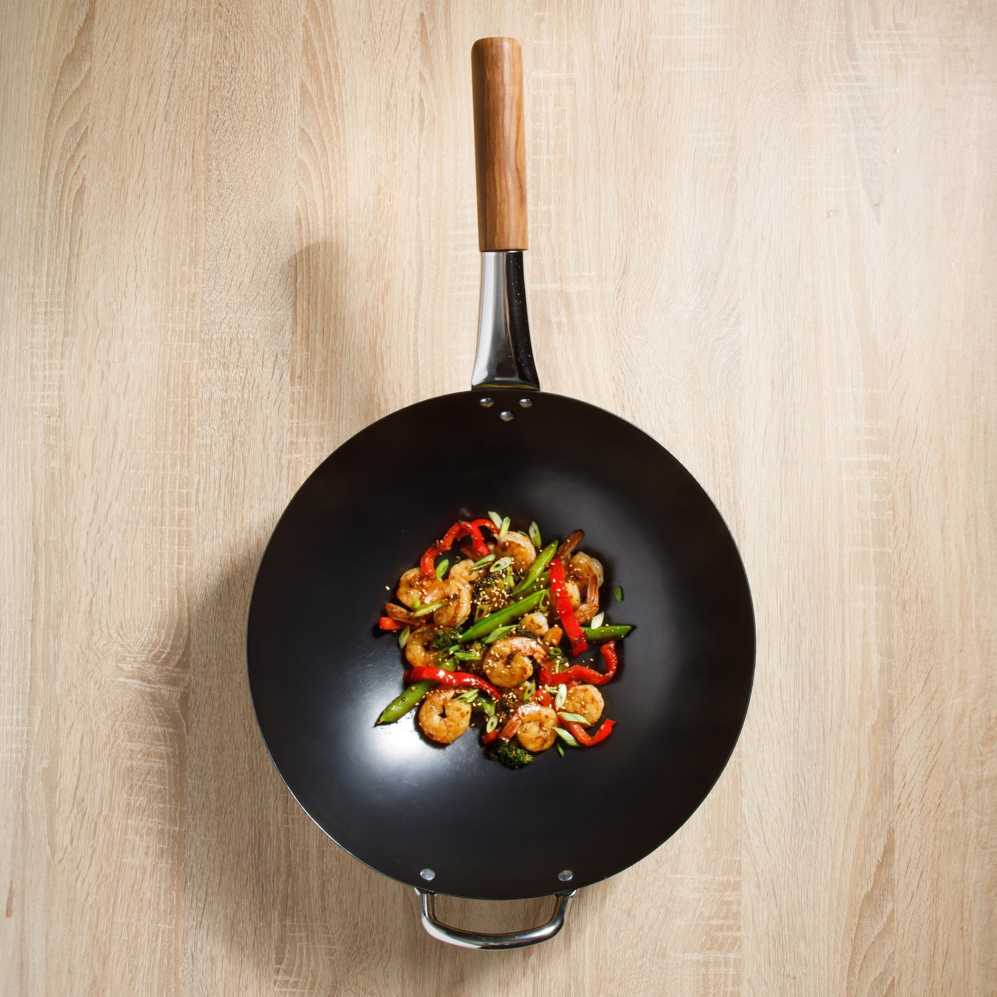 Sur La Table Kitchen Essentials Quick Fire Carbon Steel 13.5" Flat Bottom Wok