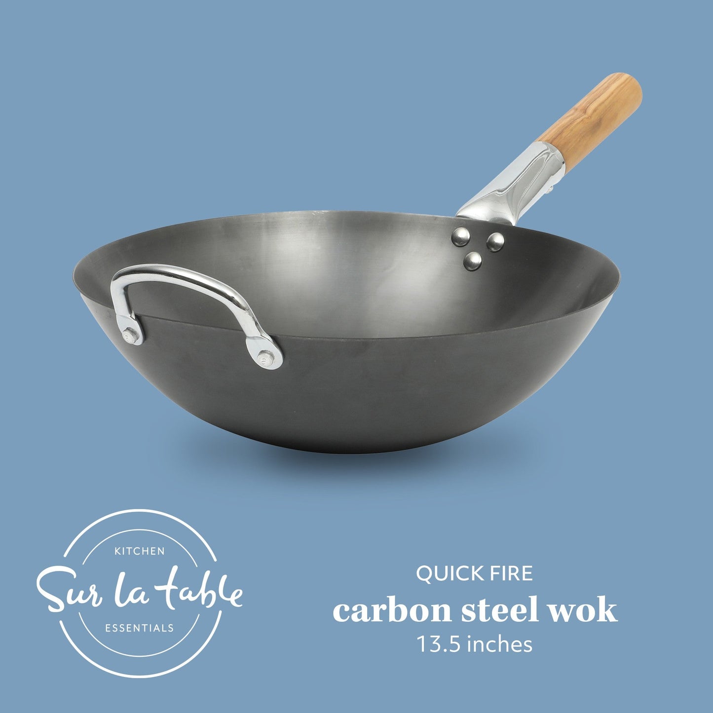 Sur La Table Kitchen Essentials Quick Fire Carbon Steel 13.5" Flat Bottom Wok