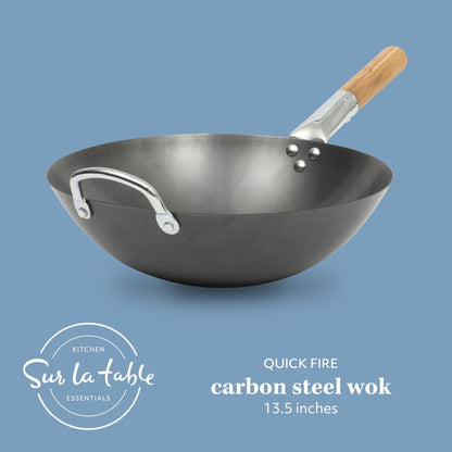 Sur La Table Kitchen Essentials Quick Fire Carbon Steel 13.5" Flat Bottom Wok