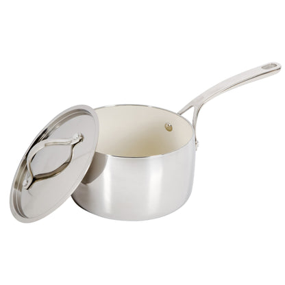 Bloomhouse 3-QT Triply Stainless Steel Sauce Pan w/ Non-Stick Non-Toxic Pro Ceramic Interior