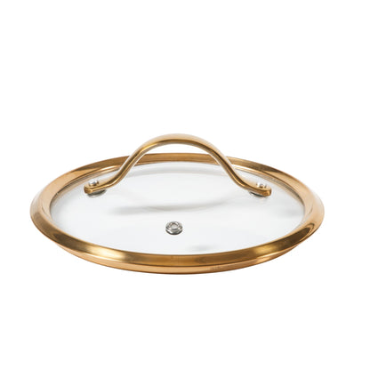 Bloomhouse 3 Quart Heavy Duty Aluminum Premium PFA Free Ceramic Nonstick Saucepan with Lid - Linen White with Gold Handle