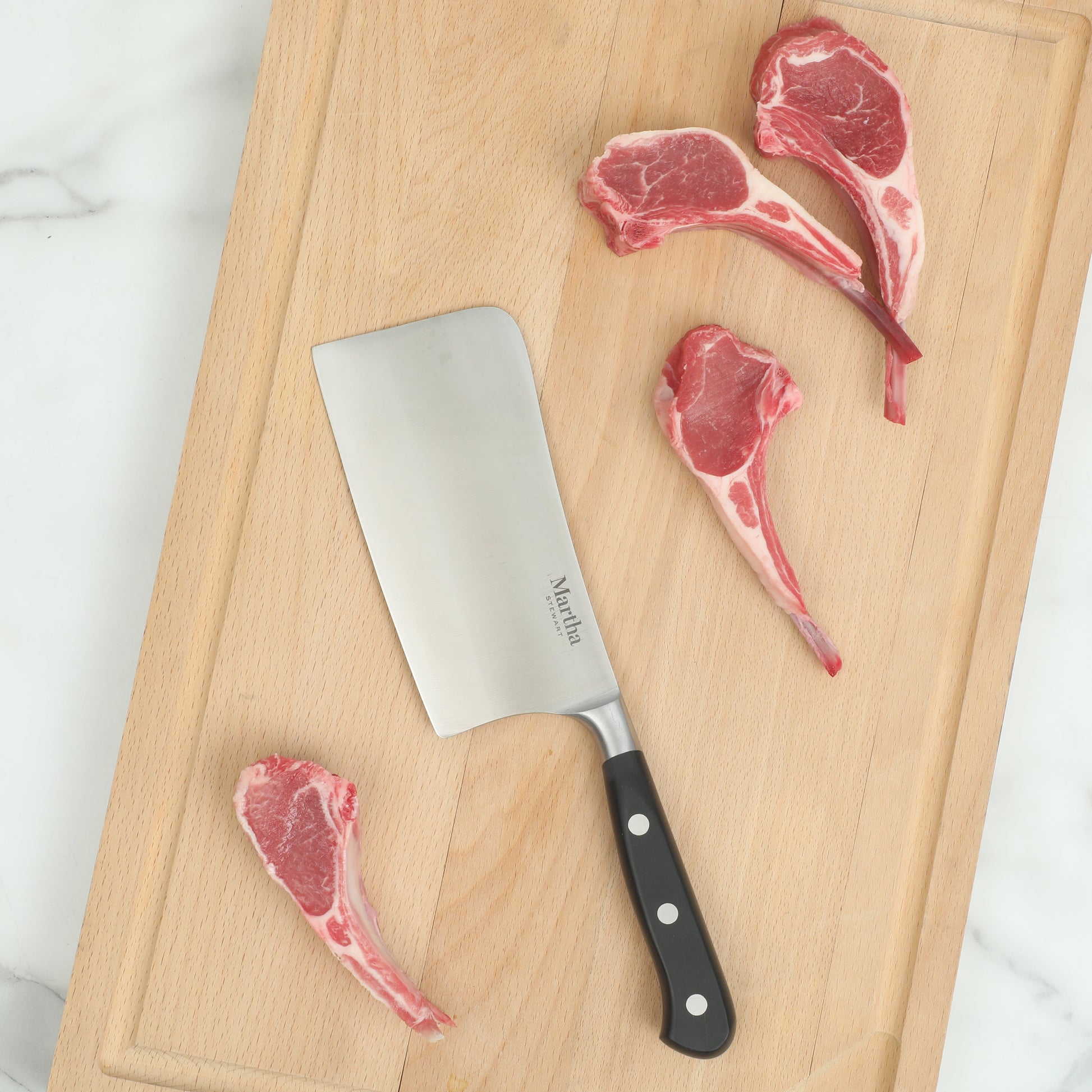 Martha Stewart Carverton 6" Cleaver Knife, High Carbon Stainless Steel Kitchen Knive  W/ Black Triple Rivet Handle