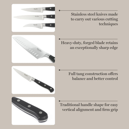 Martha Stewart Carverton 14 Piece High Carbon Stainless Steel Cutlery Kitchen Knife Block Set w/ABS Triple Riveted Forged Handle Wood Block - Black