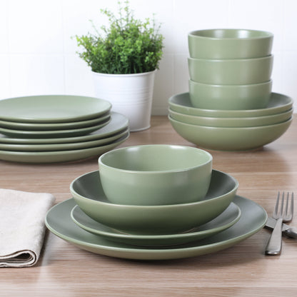 Gibson Home Queenslane 16 Piece Double Bowl Plates and Bowls Dinnerware Set