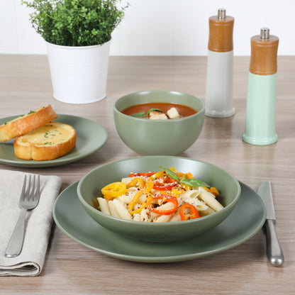 Gibson Home Queenslane 16 Piece Double Bowl Plates and Bowls Dinnerware Set