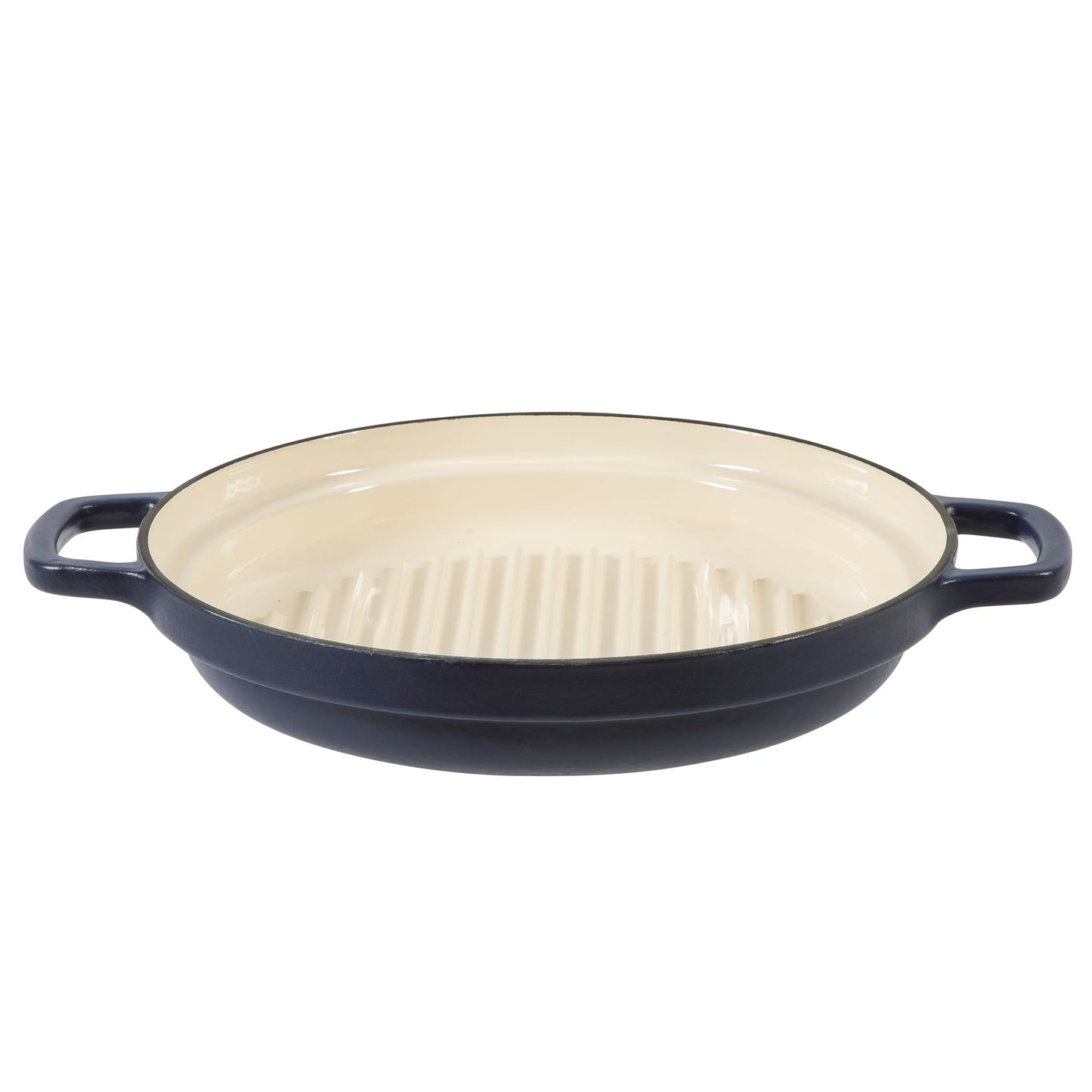 Sur La Table Kitchen Essentials 4-Piece Enameled Cast Iron Stackable Cookware Set, 5.3 Qt Dutch Oven with Lid, Braiser & Grill Pan, Navy Blue, Gold Knob Oven Safe to 500°F, Induction Compatible