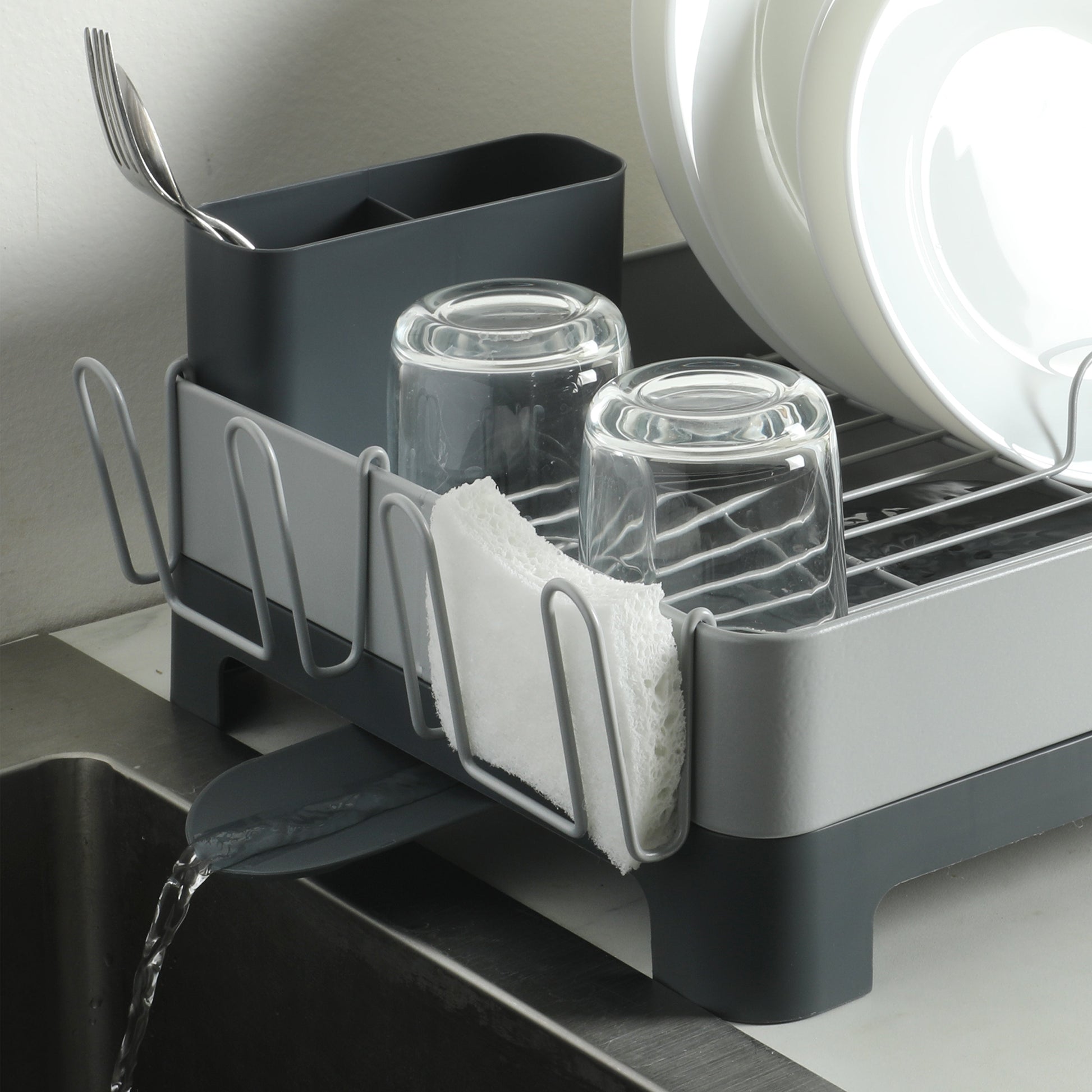 Gibson Home Nestcraft Full Size Rust Resistant Dish Rack with Drain Board and Flatware Caddy