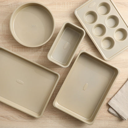 Oster Verlice 5 Piece Carbon Steel Baking Pans Bakeware Set W/ Premium PFA Free Nonstick - Champagne Gold