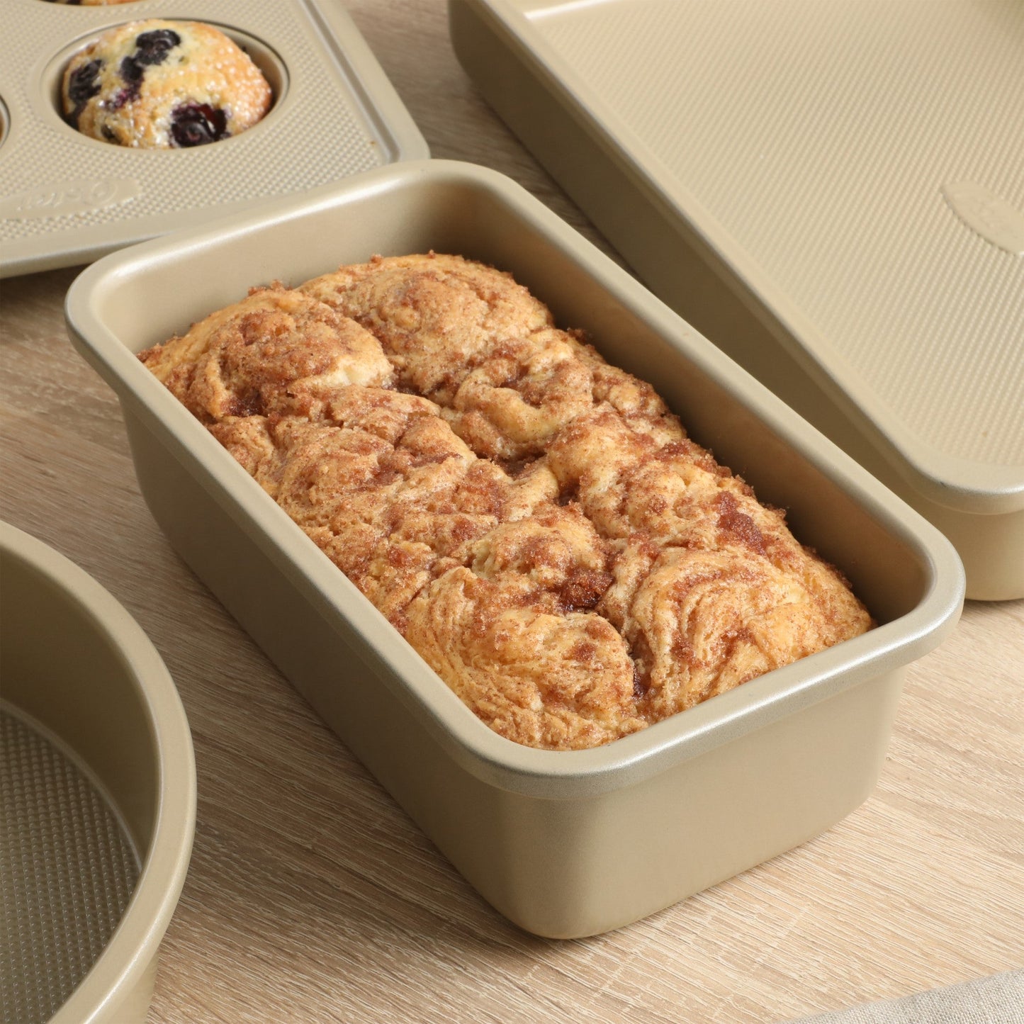 Oster Verlice 5 Piece Carbon Steel Baking Pans Bakeware Set W/ Premium PFA Free Nonstick - Champagne Gold