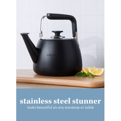 Sur La Table Kitchen Essential Large 2 QT Heavy Gauge Stainless Steel Whistling Tea Kettle