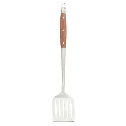 Sur La Table Kitchen Essentials Family Cookout Heavy Duty Stainless Steel Grilling Tool Set W/ Wooden Handles, Tongs, Slotted Turner, and Fork Set