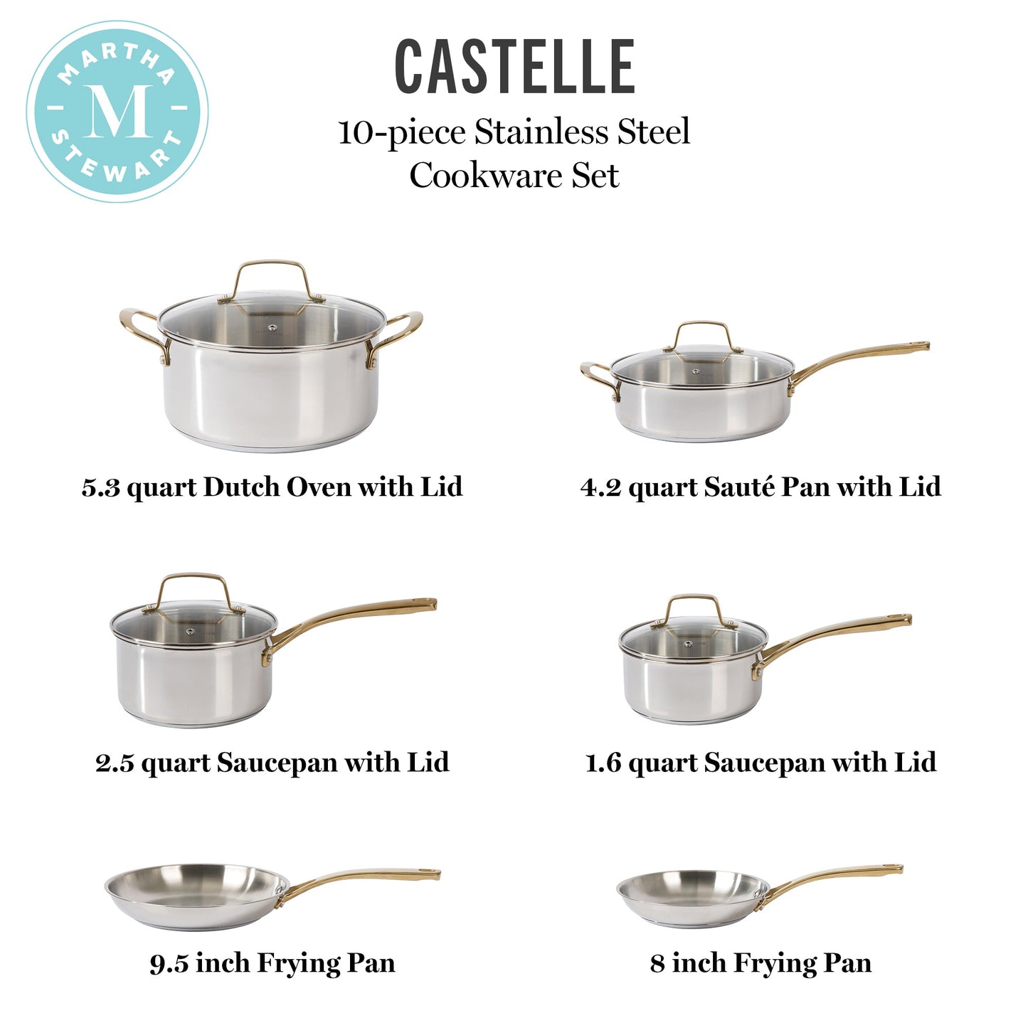 Martha Stewart Castelle 10-Piece Stainless Steel Cookware Set