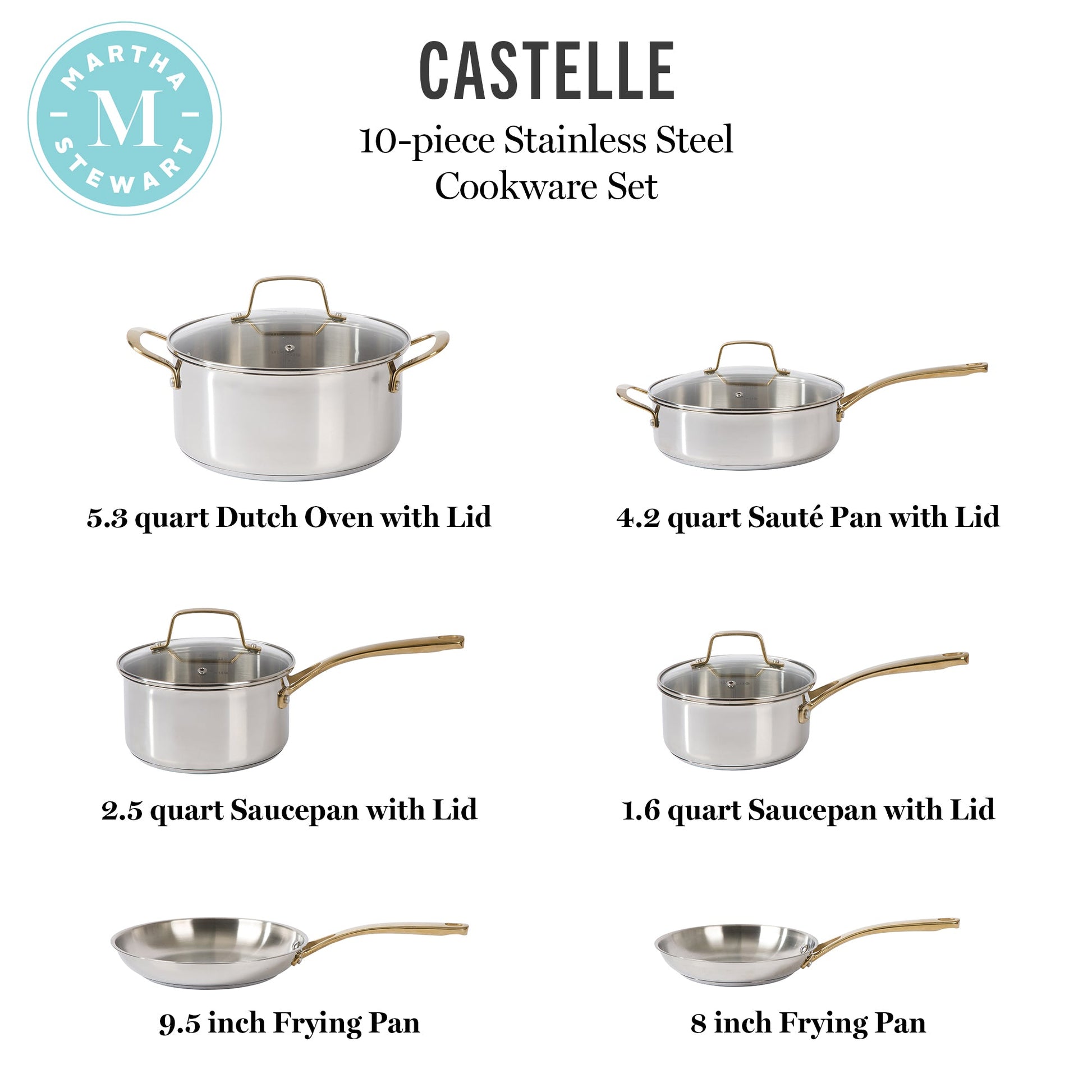Martha Stewart Castelle 10-Piece Stainless Steel Cookware Set