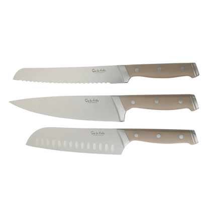 Sur La Table Kitchen Essentials 14 Piece Cutlery Set, German Steel Forged Knives, Beech Wood Block, Chef, Santoku, Bread, Steak Knives, Shears & Sharpener - Blue