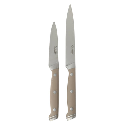 Sur La Table Kitchen Essentials 14 Piece Cutlery Set, German Steel Forged Knives, Beech Wood Block, Chef, Santoku, Bread, Steak Knives, Shears & Sharpener - Blue