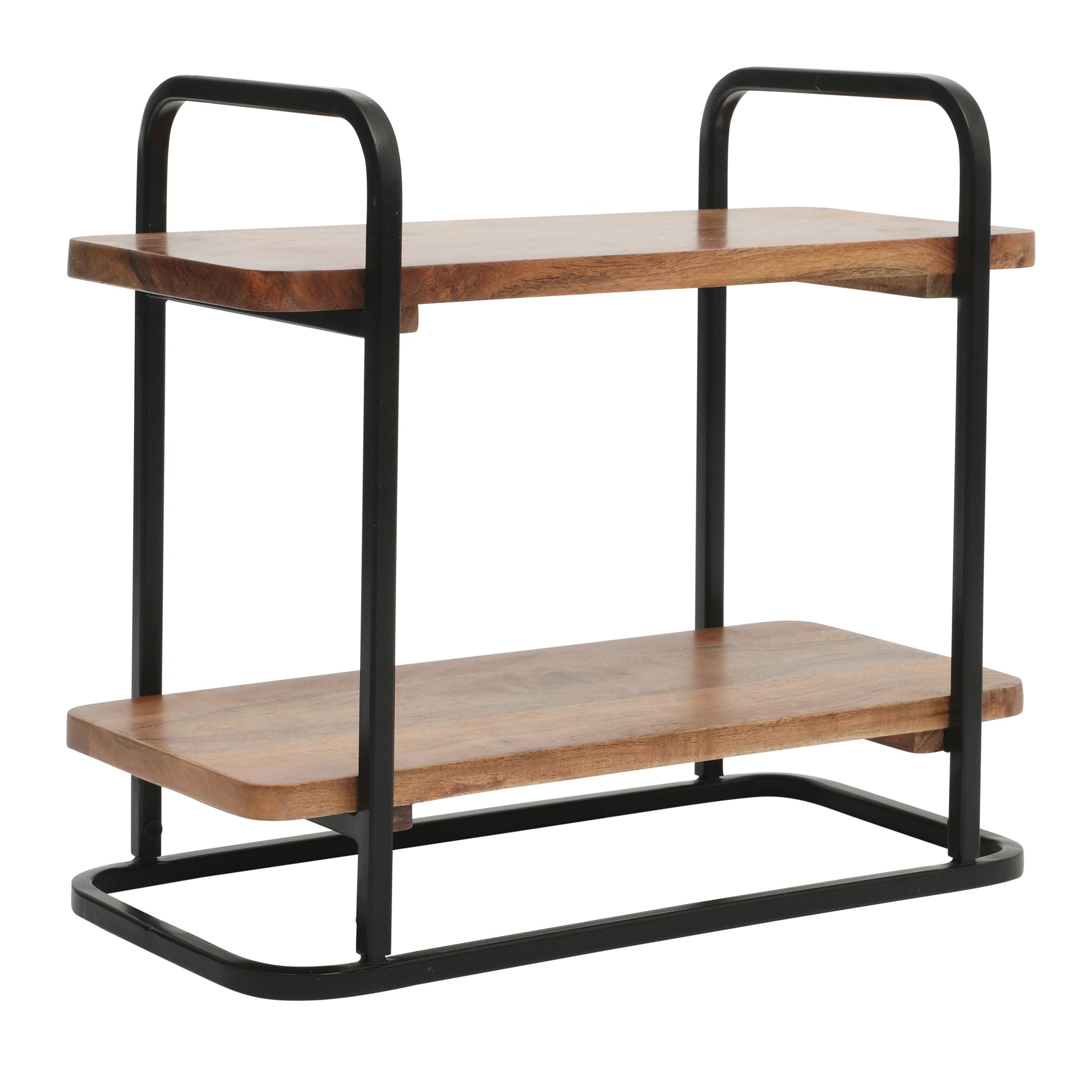 Gibson Home Gracious Dining 2-Tier Wooden Serving Tray with Metal Frame – Acacia Wood Rectangle Charcuterie Board, Cheese Platter, Dessert Display Stand for Buffet, Kitchen, Dining, or Events