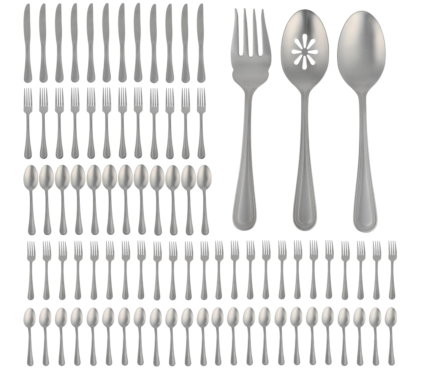 Gibson Home Sinta 87-Piece Stainless Steel Flatware Set with Bead Border Design – Service for 12 Plus Serving Utensils, Polished Silverware, Dishwasher Safe