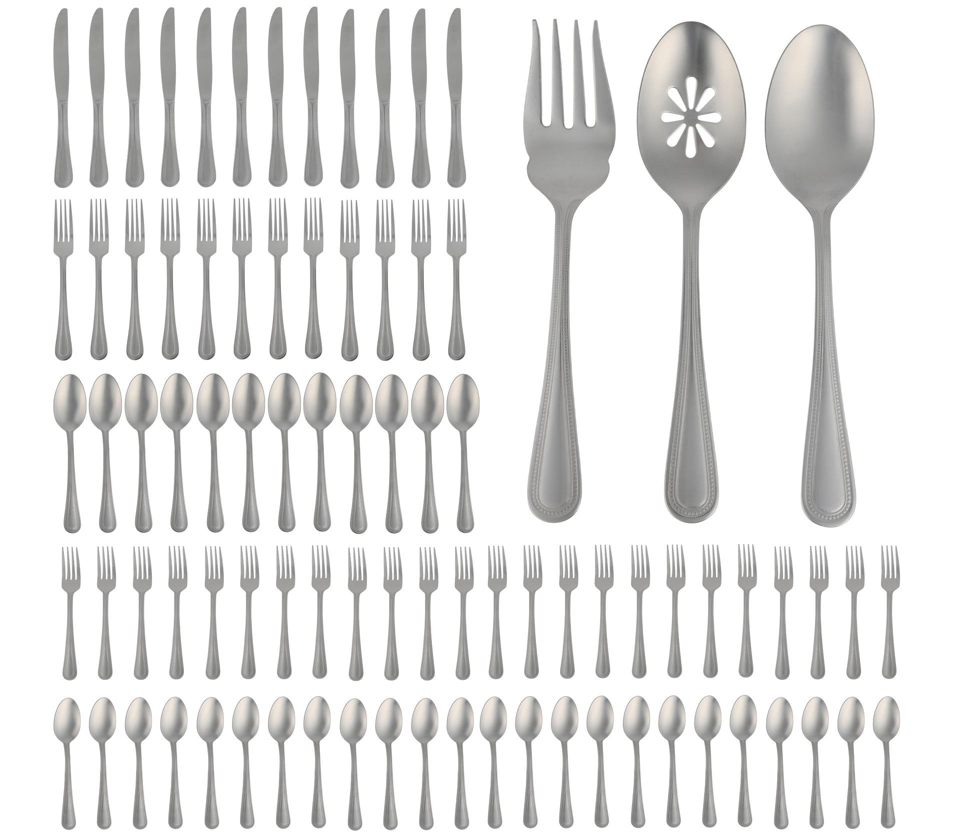 Gibson Home Sinta 87-Piece Stainless Steel Flatware Set with Bead Border Design – Service for 12 Plus Serving Utensils, Polished Silverware, Dishwasher Safe