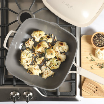 Crock Pot Northvale 5.3 Quart Ceramic Nonstick Sauté Pan with Steamer Basket & Lid, Cast Aluminum Pan with Induction Base and Soft-Touch Handle