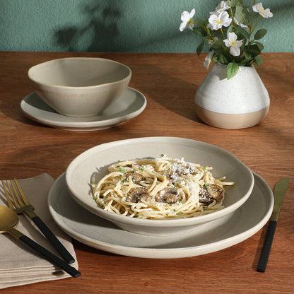 Gibson Elite Island Cove 16 Piece (Service for 4) Plates and Bowls Reactive Glaze Organic Round Dishes Stoneware Ceramic Dinnerware Set