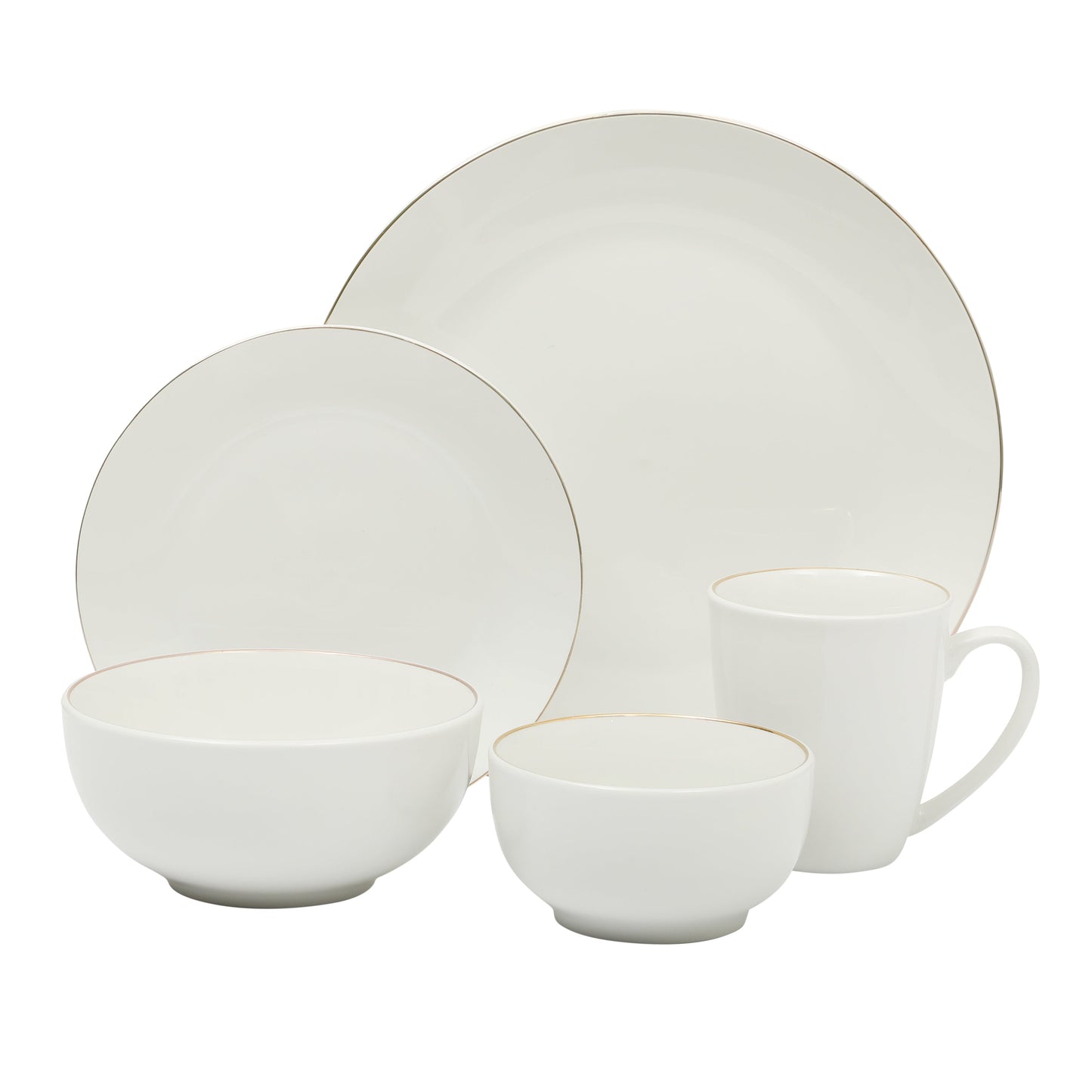 Gibson Home Ogalla 30 Piece Plates, Bowls, & Mugs Dinnerware Set - Service for 6 - White Porcelain W/ Gold Band