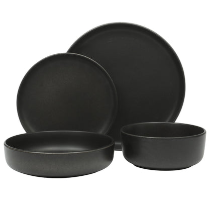 Gibson Elite Pasco 16 Piece (Service for 4) Plates and Bowls Double Bowl Reactive Glaze Dishes Stoneware Ceramic Dinnerware Set