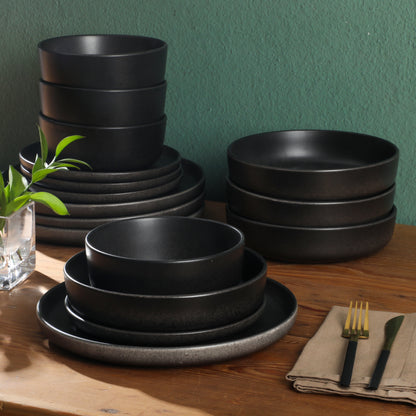 Gibson Elite Pasco 16 Piece (Service for 4) Plates and Bowls Double Bowl Reactive Glaze Dishes Stoneware Ceramic Dinnerware Set